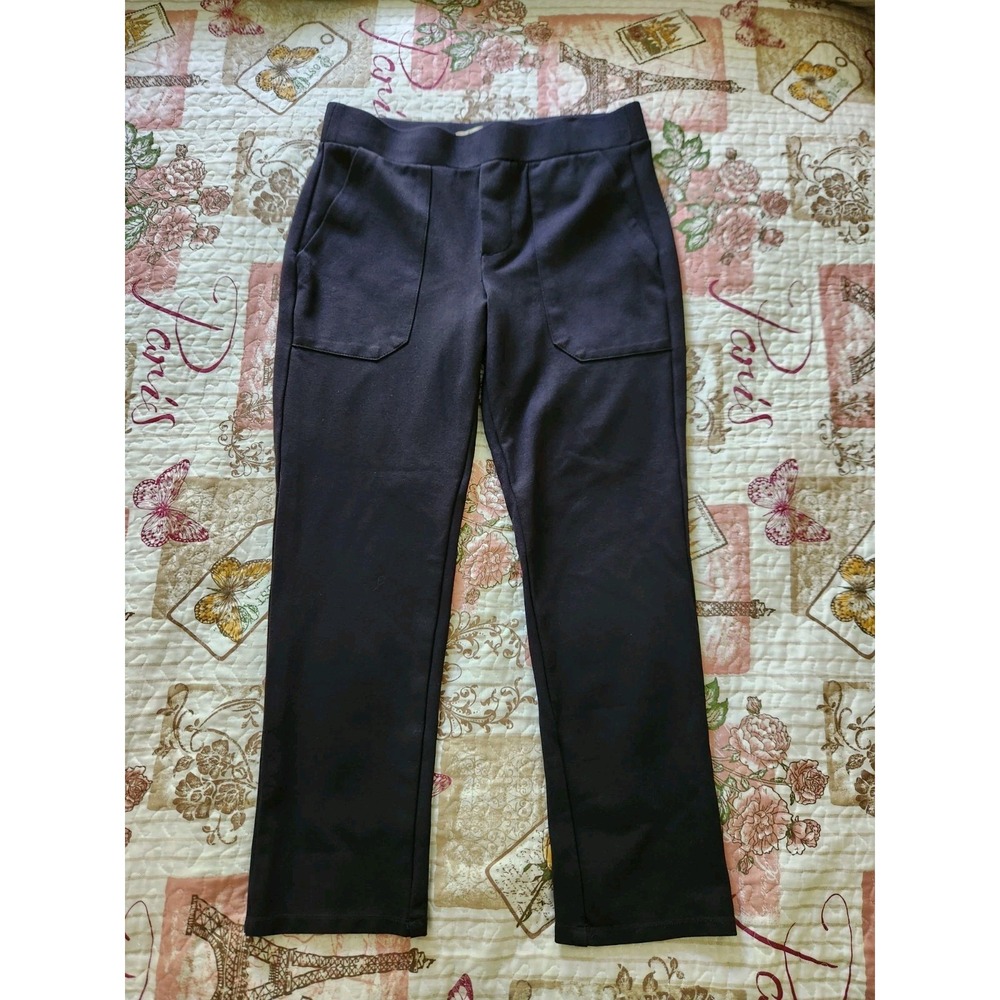 Democracy Womens‎ Pull-on Black Stretch High Rise Pants Straight-leg Pockets  XS